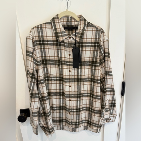 NWT Jenni Kayne O’Keeffe Olive and Oatmeal Plaid Flannel Shirt size XL - Picture 1 of 8